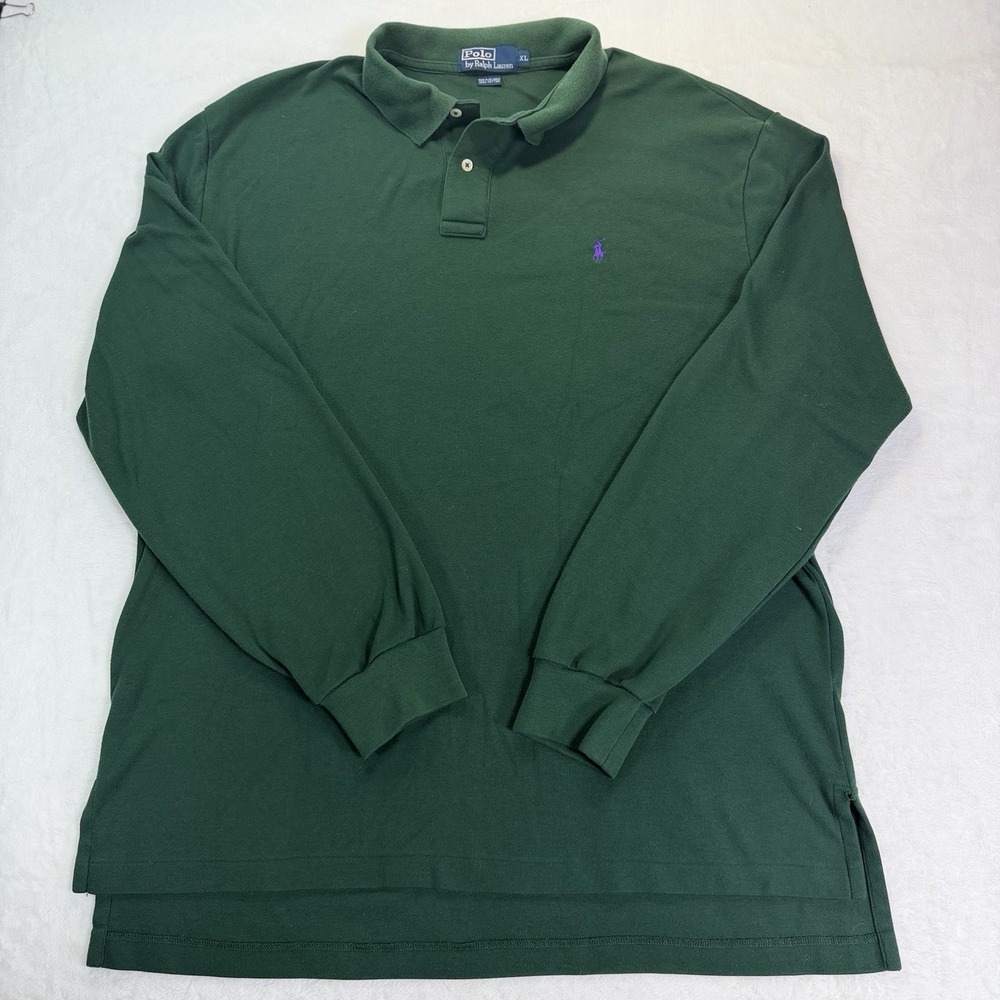 Vintage Polo Ralph Lauren Long Sleeve Shirt Mens XL Green Rugby Cotton (Spot)